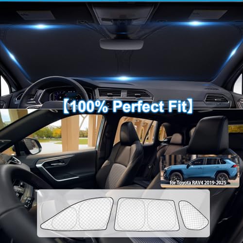 Image of KMF Thicken Car Window Shades for Toyota RAV4 2019-2025 Accessories, 5th Gen RAV 4 Full Car Window Covers Sunshade for Windshield Side Rear,UV Block and Blackout Privacy for Car Camping Outdoor 8pcs