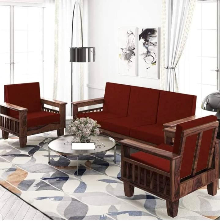 Image of K L FURNITURE Sheesham Wood Rustic Teak Finish 5 Seater Sofa Set For Home Living Room Hall (3+1+1, Rustic Teak Finish )