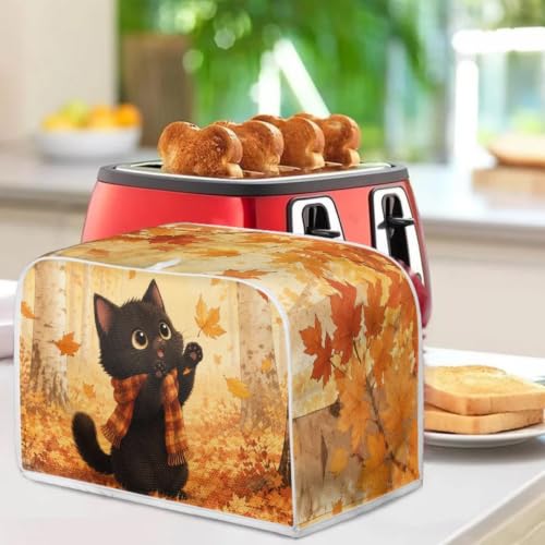 Image of Talayituse Cat Maple Print Toaster Cover 4 Slice Wide Slot, Lightweight Bread Maker Cover Dust Protection Washable Appliance Bag Autumn Decor, M