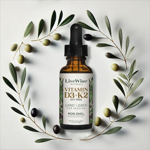  Vitamin D3 with K2 Liquid Drops for Bone Health, Immune Support, and Energy Levels
| All Natural Non-GMO Vitamin D3 and