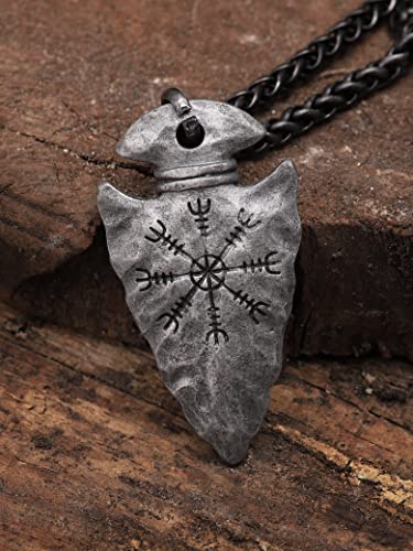 HAQUIL Viking Necklace for Men, Viking Helm of Awe Arrowhead Protection Talisman Pendant Necklace, Wheat Chain, Viking Jewelry Gift3