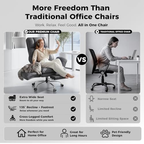 Image of Big and Tall Office Chair, Flip Armrests for Pets & Cross Legged Sitting | Executive Ergonomic Computer Gaming Chair with Foot Rest, Tech Fabric Wide Seat Reclining Desk Chair，Grey
