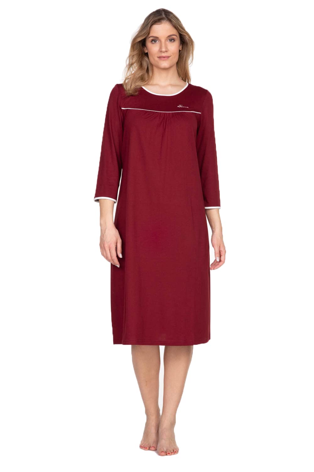 e.Femme® Nicole II 1018 Women's 3/4 Sleeve Nightdress 50% Cotton 50% Modal, bordeaux, 22