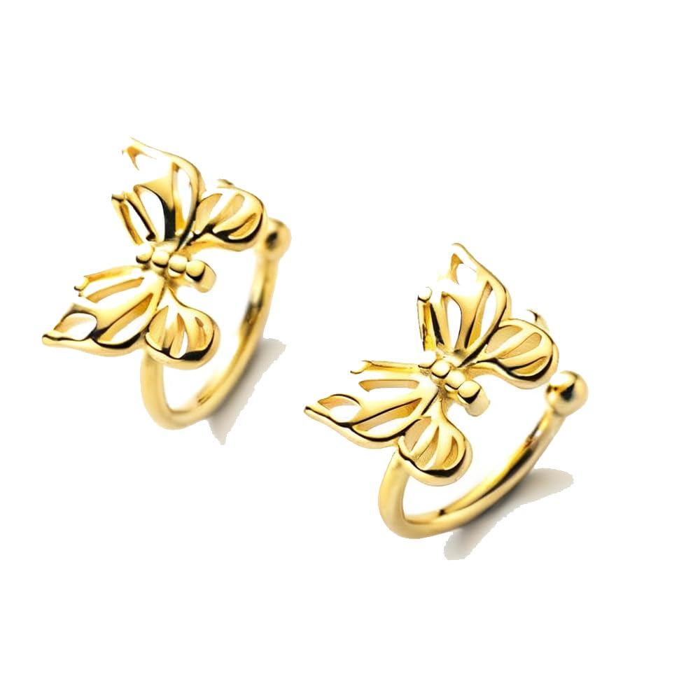 925 Sterling Silver Gold Plated No Piercing Gold Butterfly Ear Cuff Wrap Clip On Earring for Women Unique Hypoallergenic Cartilage BFF Gifts Birthday