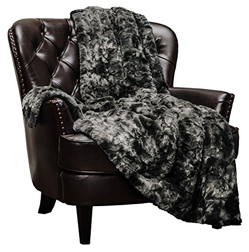 Chanasya Premium Wolf Faux Fur Throw Blanket - Soft, Fuzzy Sherpa & Minky Throw Blanket - for Bed or Couch - 60' x 70” - Black