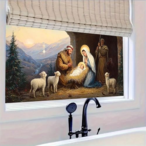 Vinilo decorativo ventana escena nacimiento 39.3x17.7 pulg miniatura 5
