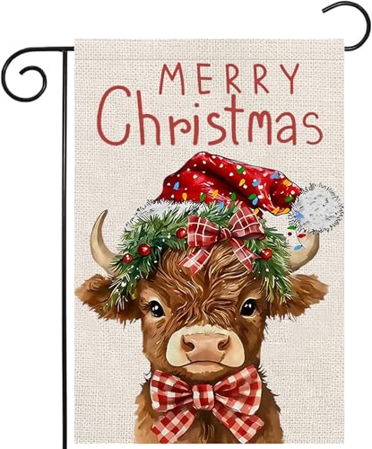 Merry Christmas Cow drapeaux jardin 12x18 double face