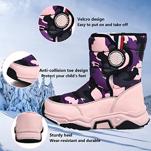 Mnplciea Kids Snow Boots Boys Girls Warm Fur Lined Non-Slip Waterproof Outdoor Winter Boots Cold Weather Shoes3