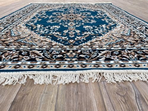 Image of TTC THREAD & TEXTURE CARPET Traditional Comfort: Power-Loomed Carpets for Living Room- Every Space Area Rug Color Blue Size 6x8 Feet (180x235cm)