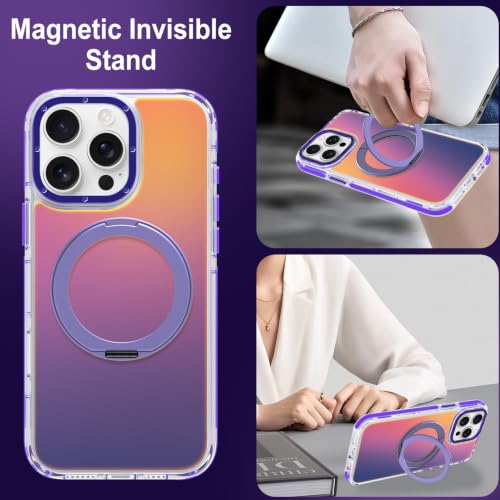 Image of Magnetic for iPhone 14 Pro Max Case with 360 Stand [Compatible with Magsafe] [Fluorescent Design] [1 Screen Protector] Slim Translucent Matte Case for iPhone 14 Pro Max 6.7 inch, Purple