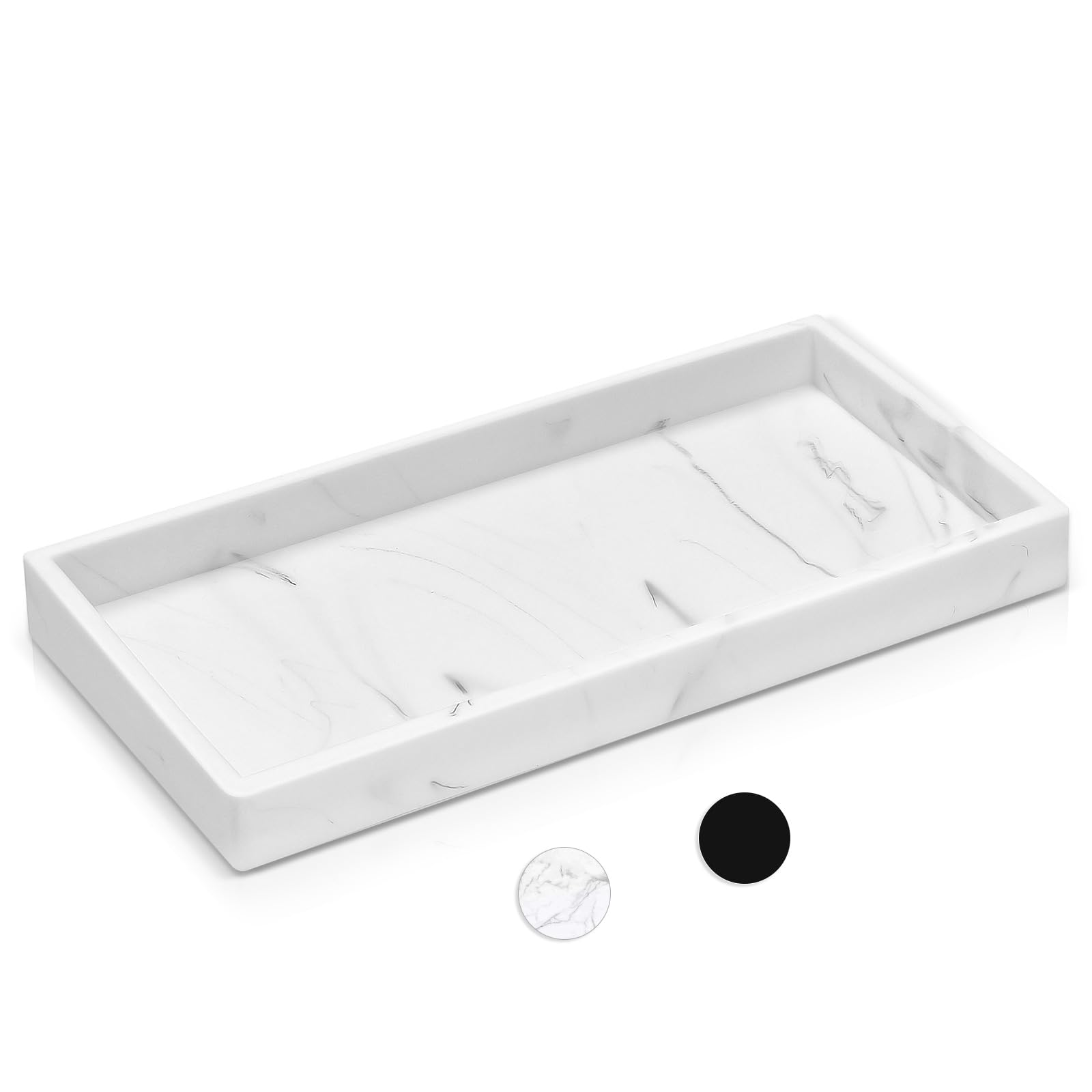 Bathroom Vanity Tray, 7.9'' Silicone Kitchen Sink Soap Tray, Toilet Tank Desk Organizer, Perfume Tray, Coffee Table Tray (Marble White)
