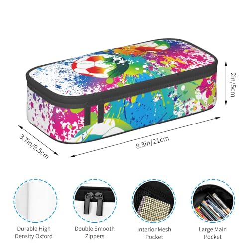 Image of Colorful Soccer Pencil Case Big Capacity Storage Pencil Pouch Stationery Bags With Zipper Portable Pen Holder Box Organizer For Boys Girls Teens Student College School Office Supplies