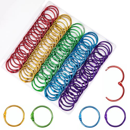 Image of OWLKELA 100 Pcs Binder Rings 1 Inch, Office Book Rings, Loose Leaf Rings, Metallic Assorted Colors