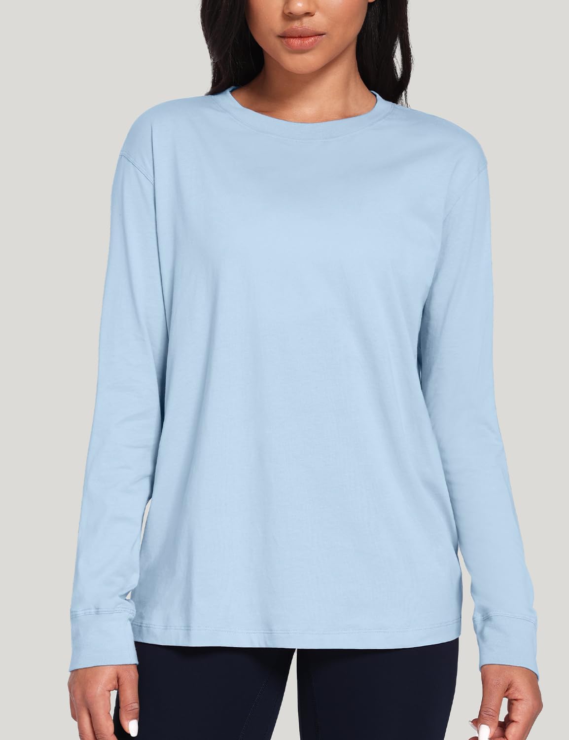 HeyNuts Pima Cotton Workout Long Sleeve Shirts for Women Crew Neck Athletic Basic Shirts Casual Tops - Image 3