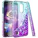 LG Aristo 2 Plus/Aristo 2/Zone 4/Tribute Dynasty/Fortune 2/Risio 3/Rebel 3 LTE/K8 Plus Case w/Tempered Glass Screen Protector,LeYi Glitter Diamond Liquid Girls Phone Case LG K8 2018 Teal/Purple