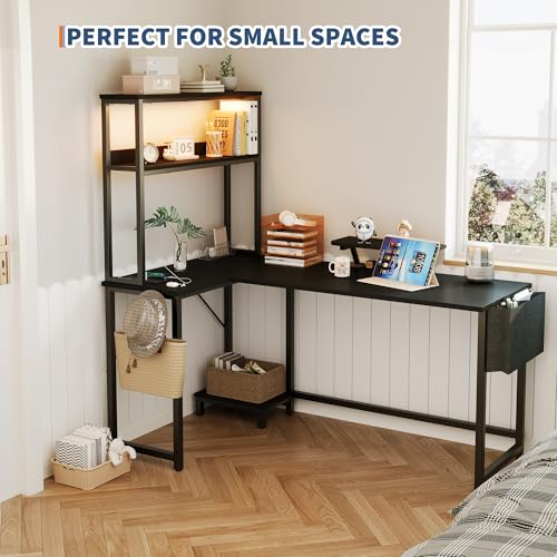 Bureau d'ordinateur d'angle en L avec LED gain de place