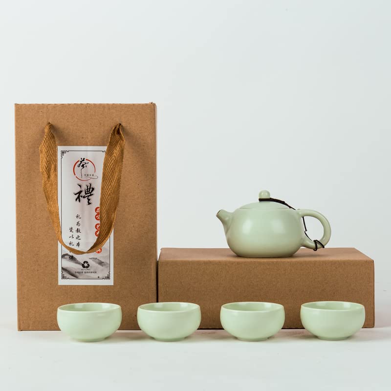 Hondonikala Servicio de té Kung Fu de cerámica china, servicio de té de mañana/tarde/noche para adultos, 1 tetera, 4 tazas de té con elegante caja de regalo, azul cielo