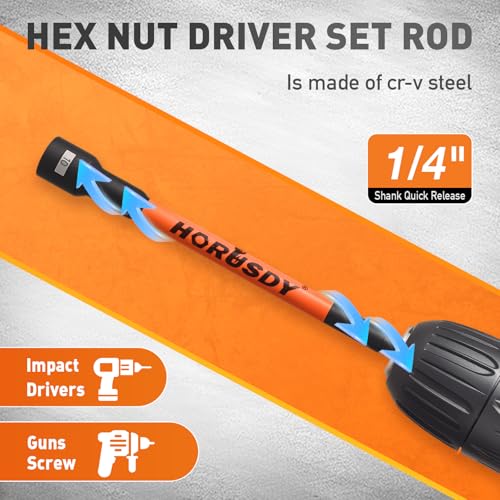 Image of HORUSDY 59pcs Magnetic Nut Driver Set with 6-in-1 Ratcheting Screwdriver Handle, SAE & Metric 1 /4 Inch Hex Shank Socket Set for Impact Drill with Quick-release Bit Holder and Extension Bar