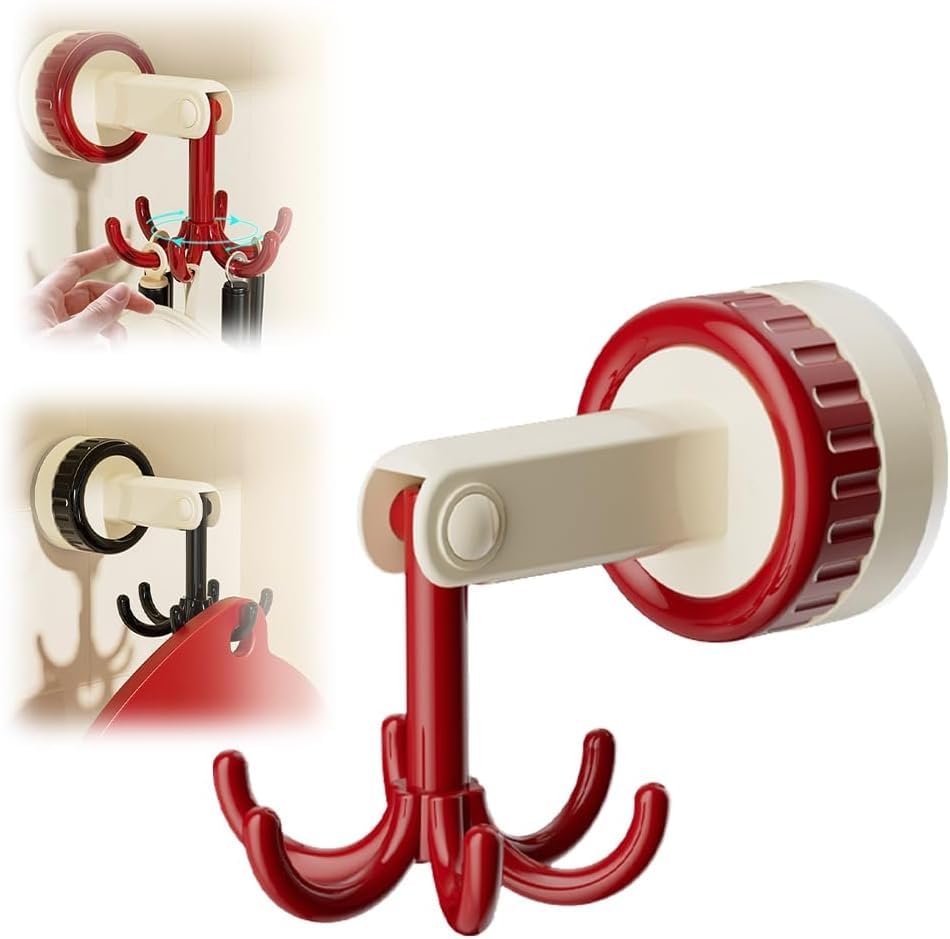 360 Degrees Rotating Folding Hook, No-punch Spatula And Spoon Storage Wall-mounted Rack, Self-Adhesive Suction Cup Hooks Rotating Kitchen Utensil