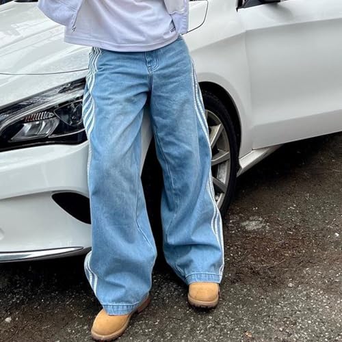 Boyfriend Jeans for Women Y2K Fashion Striped High Waist Wide Leg Denim Pants Casual Vintage Baggy Streetwear Jeans2