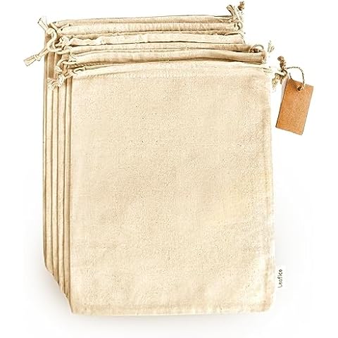 LEAFICO Cotton Storage Bags with Drawstrings X-Large 14x17 Multipurpose 6 Pcs - Canvas Fabric Bread Bags - Bulk Food Produce - Reusable Muslin - Natural Potato Onion Storage Bags - Cloth Shoe Bags Cover