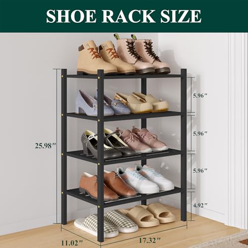 Image of Smiry Bamboo Shoe Rack, 5 Horizontal Slats, 4 Tier - 17.3 inch Wide, Black