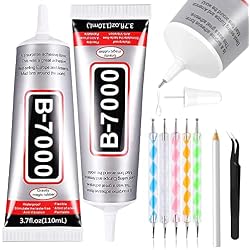 B7000 Adhesive Rhinestones Glue for Crafts, 2PCS 110ml / 3.7 fl oz with 5 Dotting Pen Tool, Wax Pencil and Tweezer, Jewelry Glue for DIY Craft, Makeup, Shoes, Jewelry Making, Nail Art