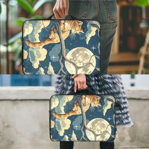 Funda para portátil 17 pulgadas con asa marrón y luna miniatura 7