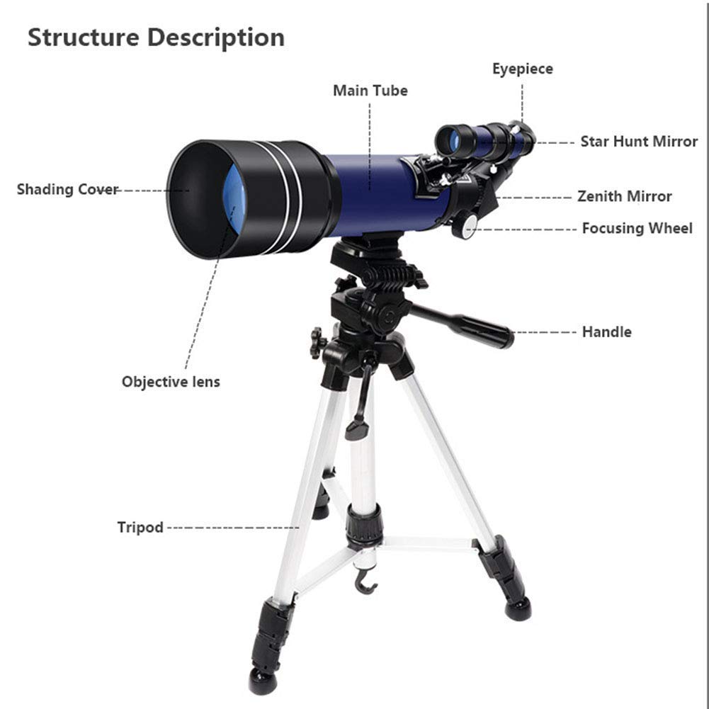 Télescope astronomique réfracteur Ultra HD, Bleu, 400/70 mm, avec trépied réglable et Adaptateur pour Smartphone, télescope Portable HD pour Adultes débutants, Double Le Confort