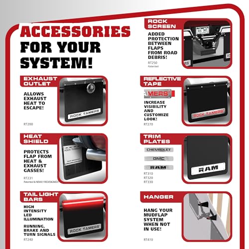 Image of Rock Tamers 00110 - 2.5 inch Official Mudflap System - 2.5 inch Hitch Receiver - Hitch Mounted Mud Flaps to Protect What You Tow - Removeable and Adjustable-Black /Stainless Steel - 1 System