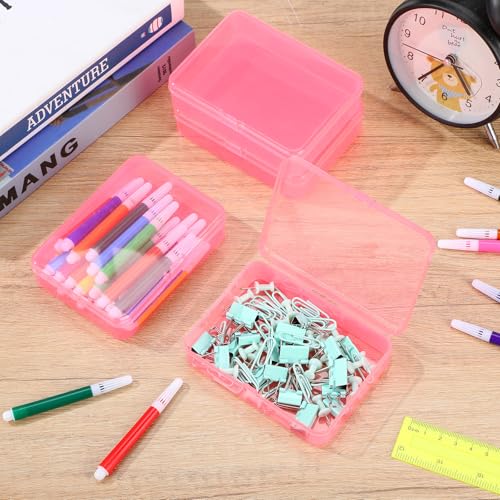 Image of Dunzoom 25 Pcs Plastic Crayon Boxes with Lids, 4.53 x 3.35 x 1.1 Inches Stackable Small Storage Organizer Containers Crayon Pencil Case for Art Crafts Jewelry Beads Office Supplies(Pink)