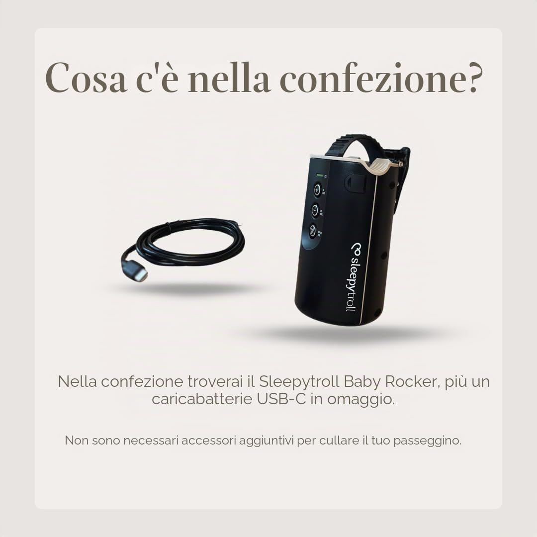 Sleepytroll Baby Rocker Gen2 | Rocker ricaricabile con sensori di movimento e suono, controllo app, oscillazione di 3 ore, durata della batteria 12h, certificato CE e FCC, resistente all'acqua, design