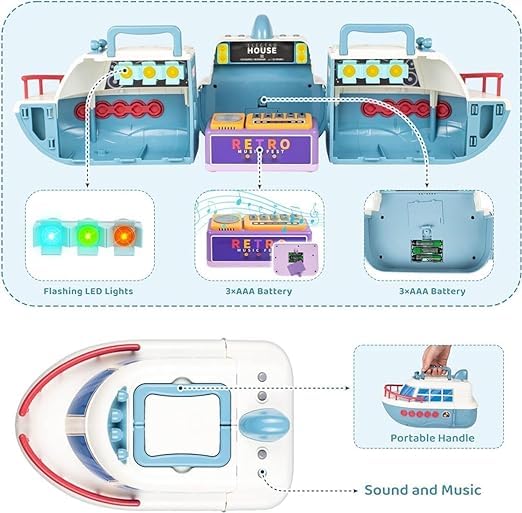 SKYBUCKET dollouse Boat Play Set, Deforming Kidsoy Ship with Sound, Lights, dollnd Accessories for Disco Stage, Little People Pretend Play Birthday Gift Toys for Girls nd Boys to 8+ Year 3