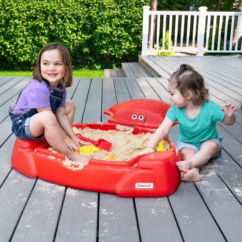 Image of Simplay3 Coastal Crab Fully Assembled Sandbox for Kids, Toddler Outdoor Sand Box with Lid for Playground, Backyard, Ages 1.5 to 5 Years, Made in USA, Red
