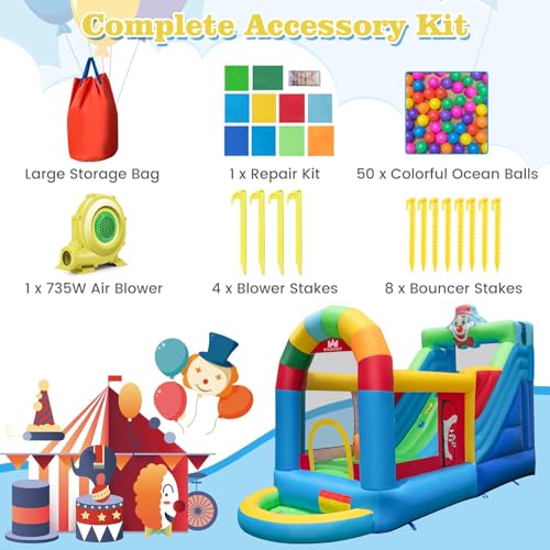 BOUNTECH Inflatable Bounce House, Clownland Bouncy House with Long Slide for Kids 3-6 Indoor Outdoor Backyard Fun w/Climbing Wall, Obstacles, Ball Pit, Toddler Bouncy Castle for Birthday Party Gifts - Image 4
