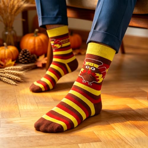 Thanksgiving Turkey Socks Men Women 3 Pairs Striped Cotton Blend Support - image 4