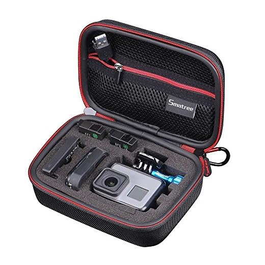 Smatree Carrying Case Compatible for GoPro Hero 8/7/6/5/4/3+/3/2/1/GOPRO HERO (2018)/DJI Osmo Action(Black & Red)-Extra-Small