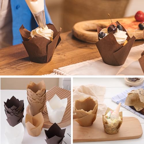 300 Pezzi Pirottini di Carta per Cupcake,Pirottini per Muffin Carta,Pirottini da Forno Olio-Prova,per Cuocere,Presentare e Regalare dolcetti,per Muffin,Torte,Budini,Focaccine,Gelati - immagine 4