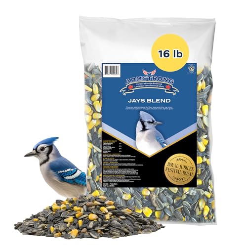 Armstrong Wild Bird Food Royal Jubilee Jays Blend, 16 Pounds - with Whole Corn, Striped Sunflower, Black Oil Sunflower and Peanuts for Blue Jays - Ideal for Outside Feeders