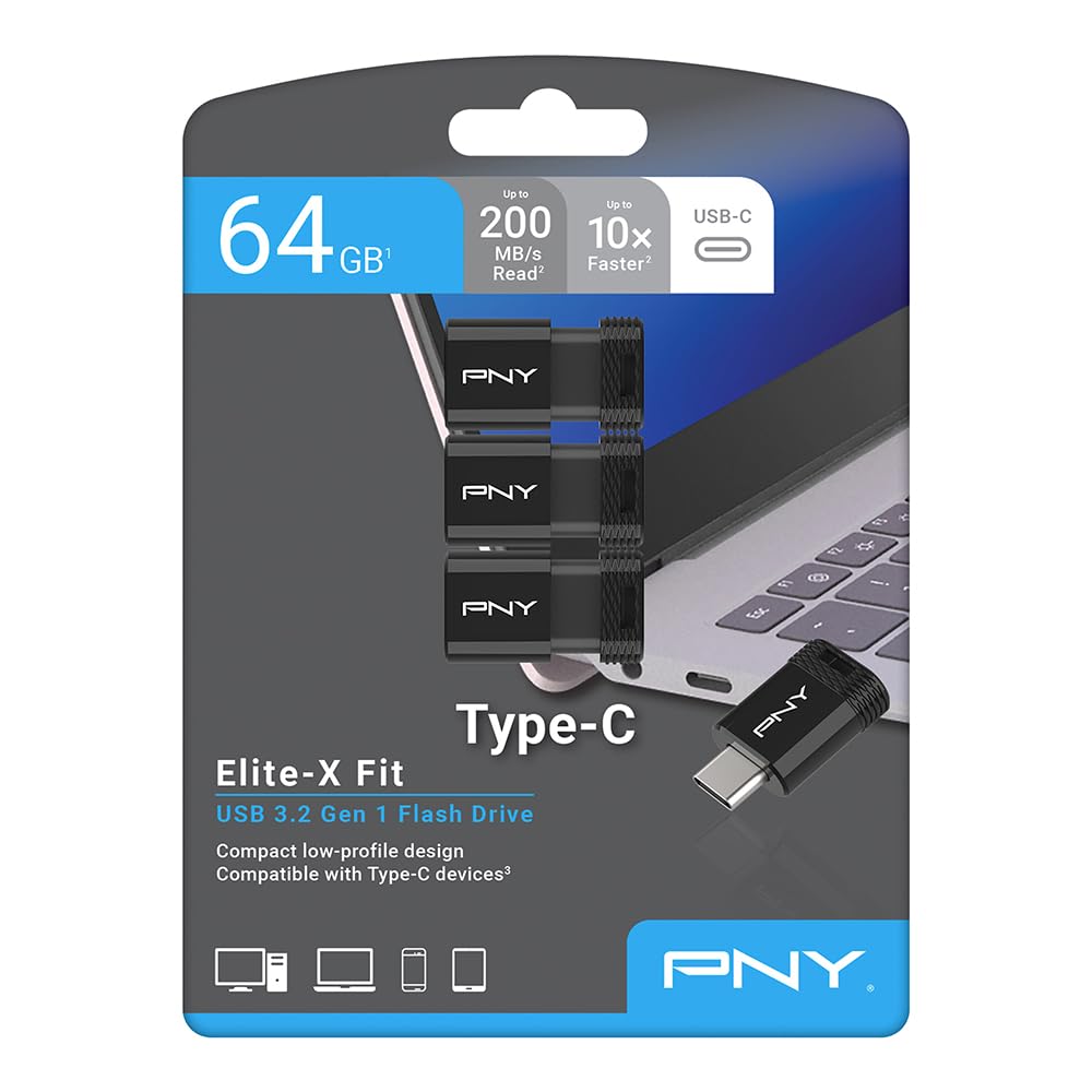 PNY Elite-X Fit 64GB Pack 3 Memoria USB USB-C 200MB/s