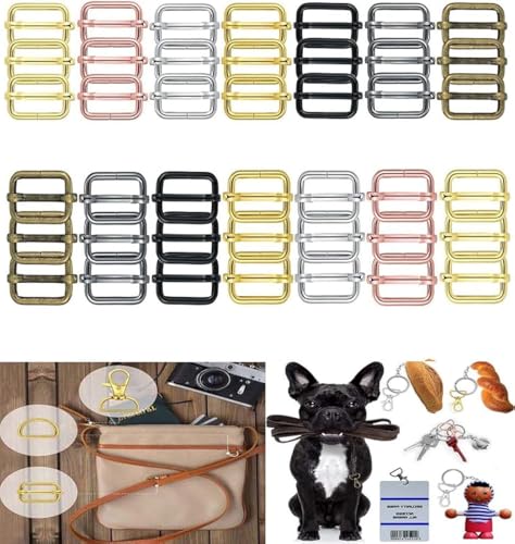 Image of DIY Crafts 1 Pc Slide Buckle, Antique Gold, Keyrings & Keychains Round Swivel Snap Hooks Key Rings Chain Jump Rings Mini Screw Metal For Lanyard, (1 Pc Slide Buckle, Antique Gold)