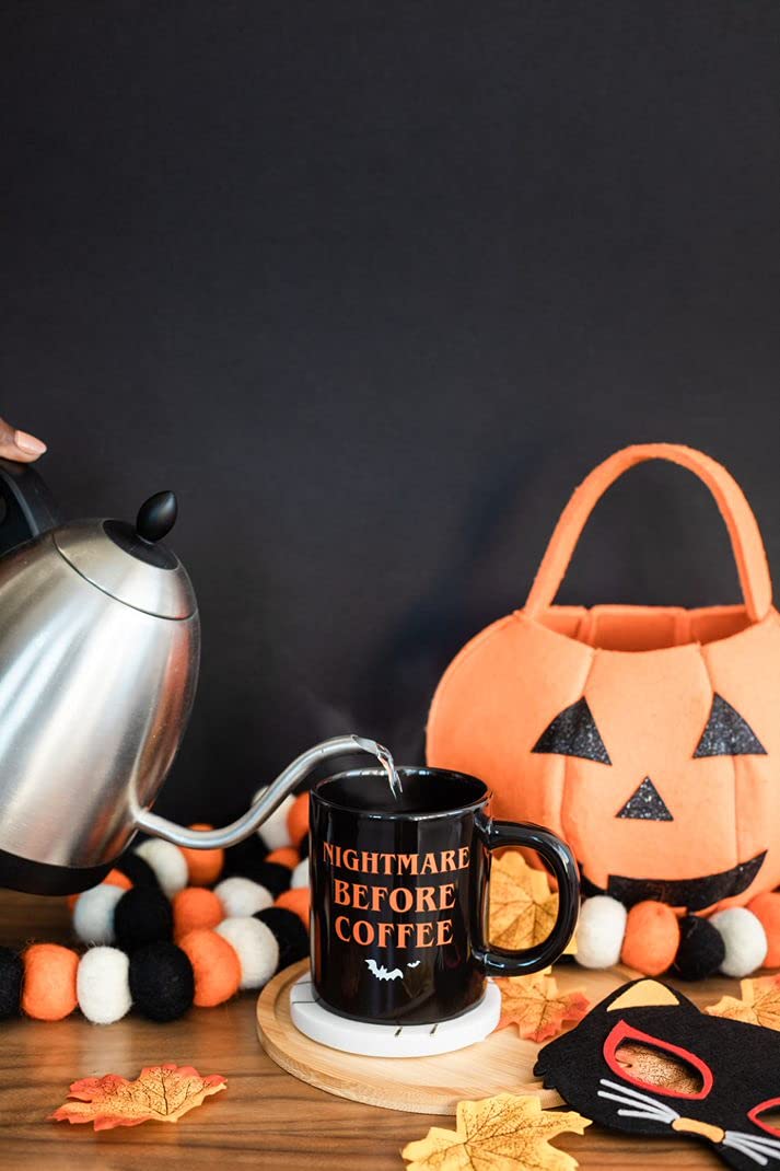 Tasse Halloween Pearhead "Cauchemar Avant Café" - 370ml, Noir Avec Chauve-souris, Micro-ondes