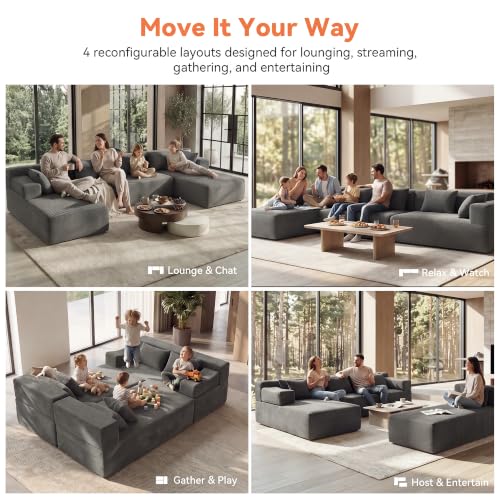 Image of MONVANE 141 inch U-Shaped Modular Sectional Sofa, Ash Grey