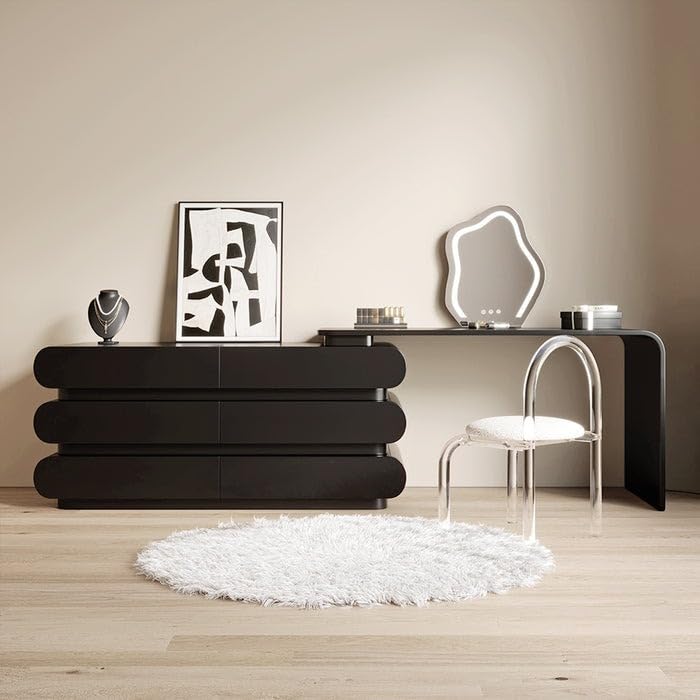 NG Decor Black Retractable Makeup Vanity with LED Mirror, Drawers (Stool Not Included)-image-14