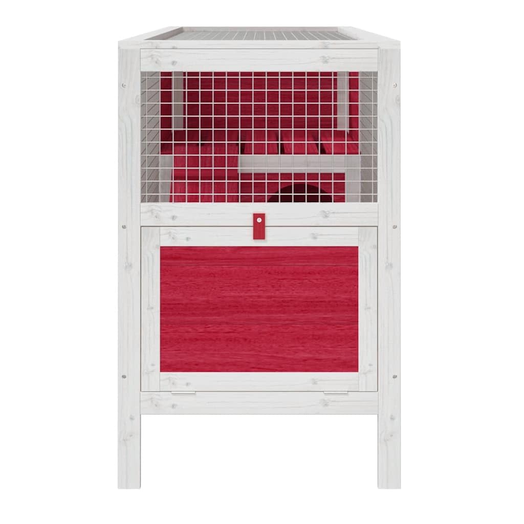 Kaninchenstall Rot 103x44x69,5 cm Massivholz Kiefer, Hasenstall 2 Ebenen mit Rampe und Freilaufgehege, Kleintierstall für Kaninchen und Meerschweinchen