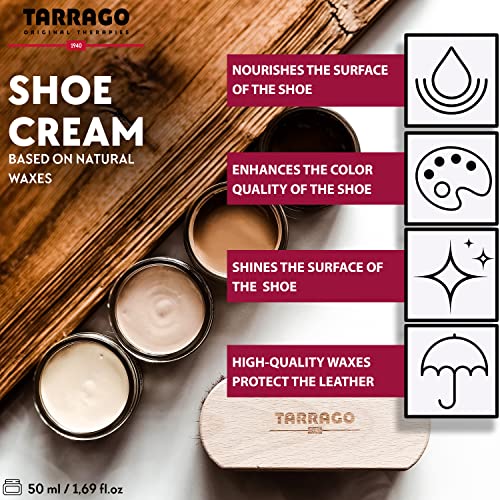 Tarrago Shoe Cream - Professional Shoe Polish With Carnauba Wax To Re-Color And Polish - Smooth Leather Shoes And Boots- Over 100 Colors - 50 Ml/ 1.7Fl. Oz - Pelican #19 #TOP4