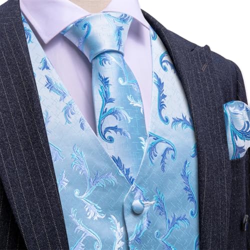 Men's 4-Piece Silk Vest Set with Tie Cufflinks Pocket Square Formal Waistcoat for Suit Jacket2