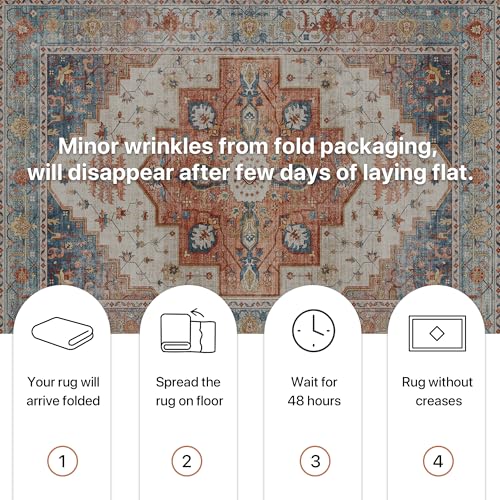 BEIMO Boho Fußmatte Innen 60x90cm, Vintage Fußmatte Waschbar, Kleine Teppiche Orientalisch rutschfest für Haustür, Flur, Küche, Terrakotta