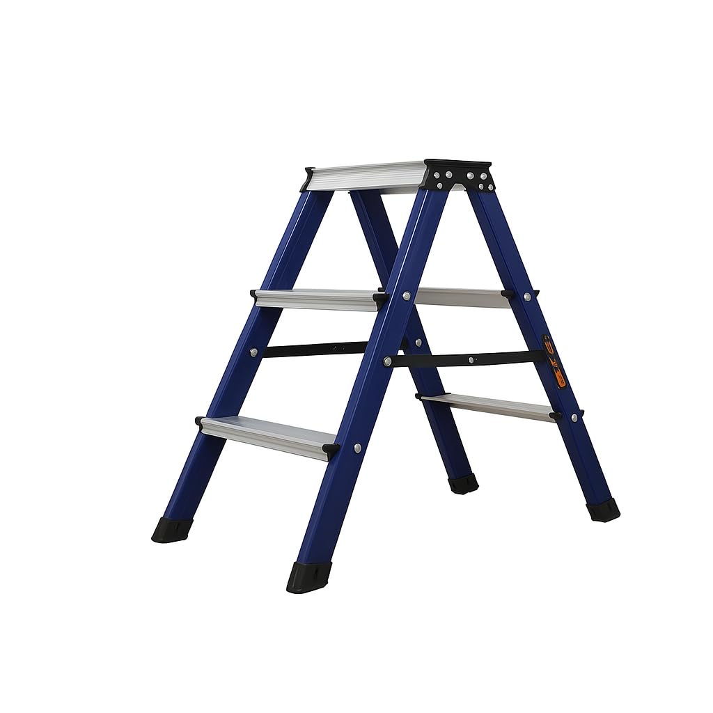 BonKaso 3 Step Ladder | Folding Step Stool for Home, Kitchen, Office & Library | Lightweight Ladder | Anti-Slip Wide Pedal Step Stool (Blue - 88h x 46w CMs)