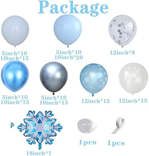 Miniatura 2 de PageebO Kit de arco de globos de copo de nieve de 147 piezas, globos de confeti de nieve azul nieve blanco hielo para fiesta temática de invierno